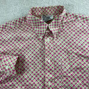 Vintage Lilly Pulitzer Button Down Shirt Mens M Pink Green Plaid Long Sleeve
